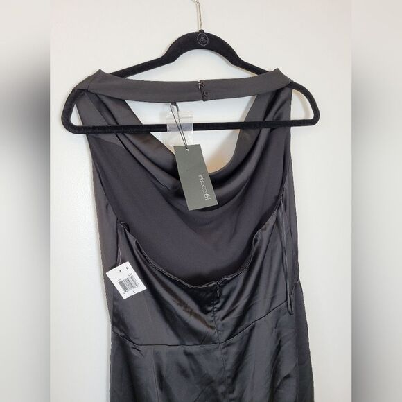 NEW 19 Cooper Black Satin Jumpsuit Halter Neck Cowl Night Out Club Large - Picture 9 of 11